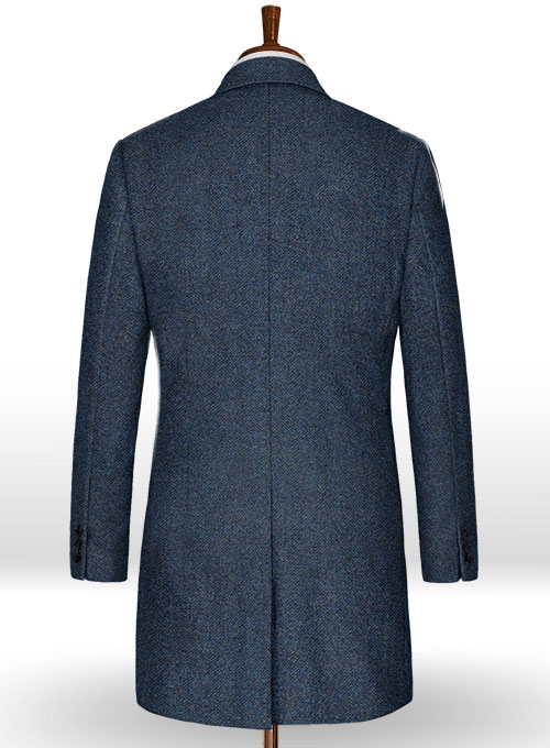 Showman Blue Herringbone Tweed Overcoat - Click Image to Close