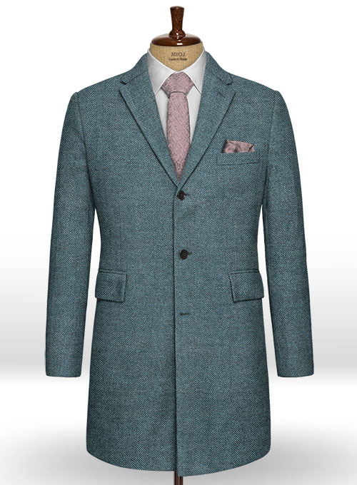 Teal Blue Herringbone Tweed Overcoat : Made To Measure Custom Jeans For ...