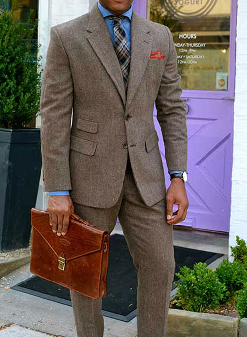 Vintage Dark Brown Herringbone Tweed Suit - Click Image to Close