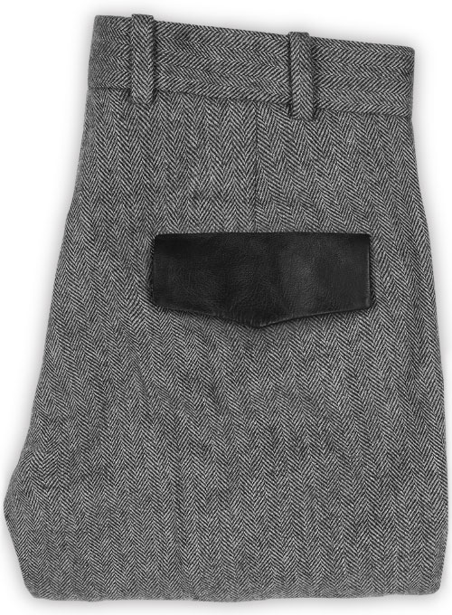 Vintage Herringbone Gray Tweed Suit - Leather Trims - Click Image to Close