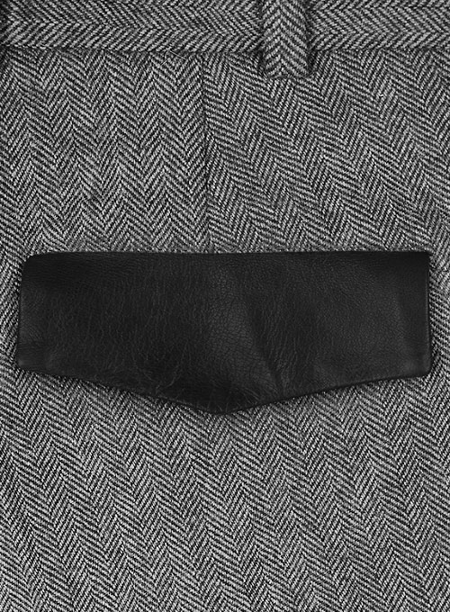 Vintage Herringbone Gray Tweed Suit - Leather Trims - Click Image to Close