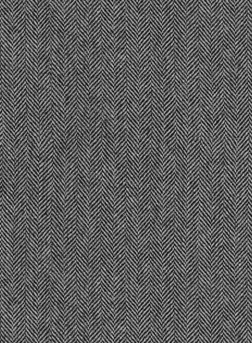 Vintage Herringbone Gray Tweed Suit - Leather Trims - Click Image to Close