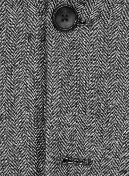 Vintage Herringbone Gray Tweed Jacket - Leather Trims : Made To Measure ...