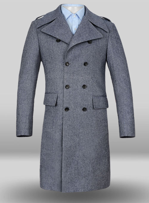 Vintage Herringbone Blue Tweed GQ Trench Coat MakeYourOwnJeans® Made