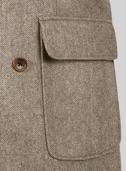 Musto Vintage Dark Brown Herringbone Tweed Overcoat - Click Image to Close