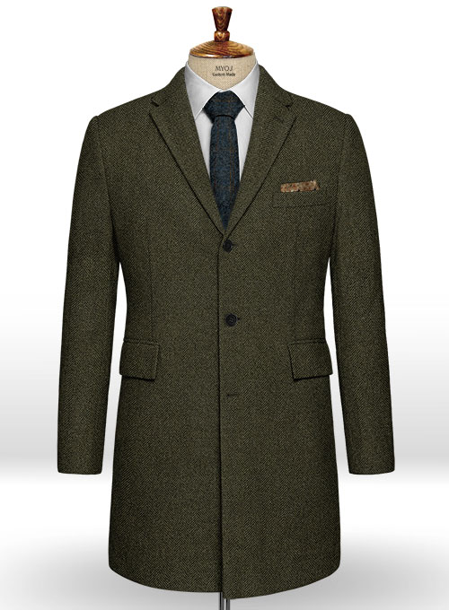Vintage Flat Green Herringbone Tweed Overcoat Vintage Flat Green Herringbone Tweed Overcoat