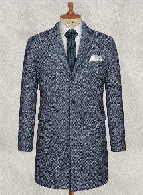 Vintage Herringbone Blue Tweed Overcoat Vintage Herringbone Blue Tweed Overcoat