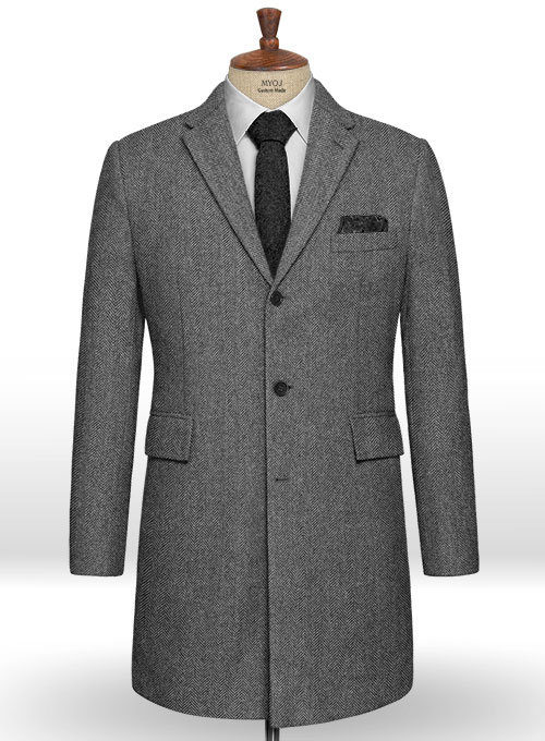 Vintage Herringbone Gray Tweed Overcoat Vintage Herringbone Gray Tweed Overcoat