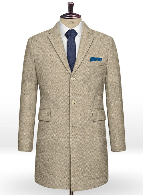 Vintage Herringbone Light Beige Tweed Overcoat Vintage Herringbone Light Beige Tweed Overcoat