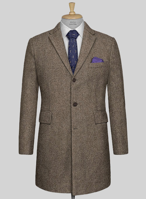 Vintage Dark Brown Herringbone Tweed Overcoat : Made To Measure Custom ...