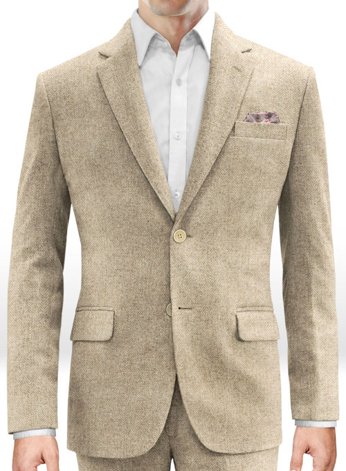 Vintage Herringbone Light Beige Tweed Jacket : Made To Measure Custom ...
