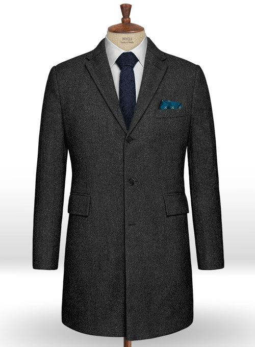 Vintage Rope Weave Charcoal Tweed Overcoat Vintage Rope Weave Charcoal Tweed Overcoat