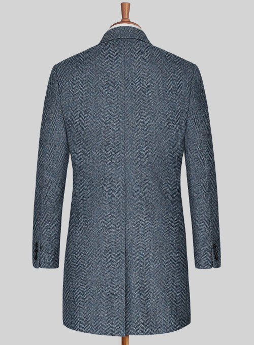 Vintage Herringbone Blue Tweed Overcoat