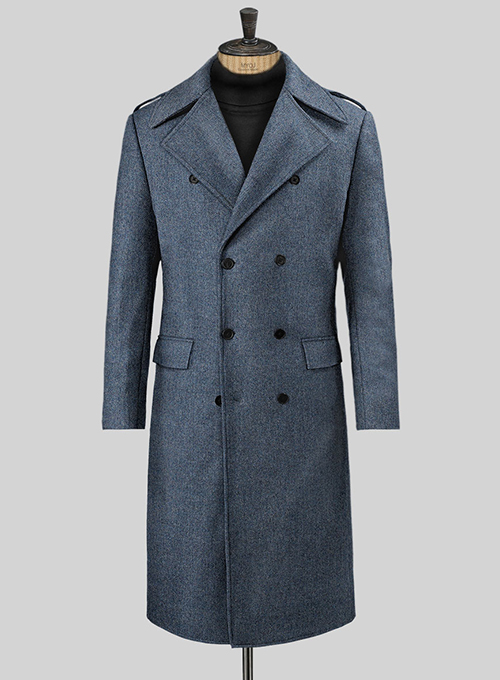 Vintage Herringbone Blue Tweed GQ Trench Coat