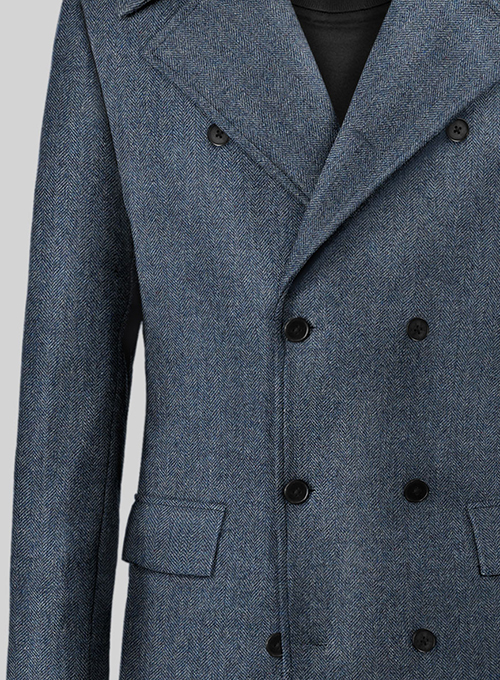 Vintage Herringbone Blue Tweed GQ Trench Coat