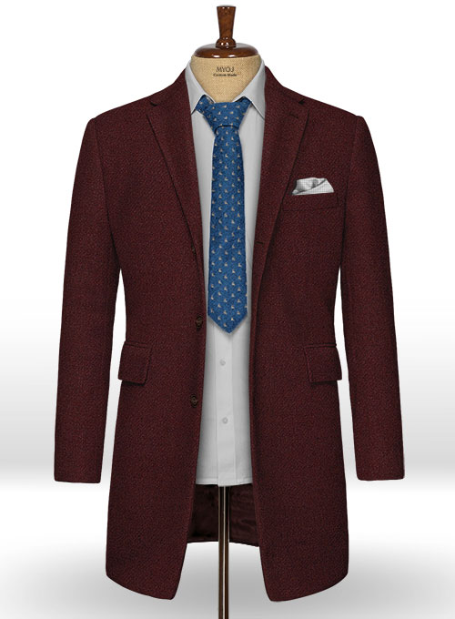 Wine Heavy Tweed Overcoat
