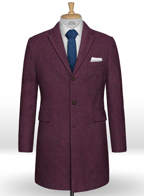 Wine Herringbone Tweed Overcoat Wine Herringbone Tweed Overcoat