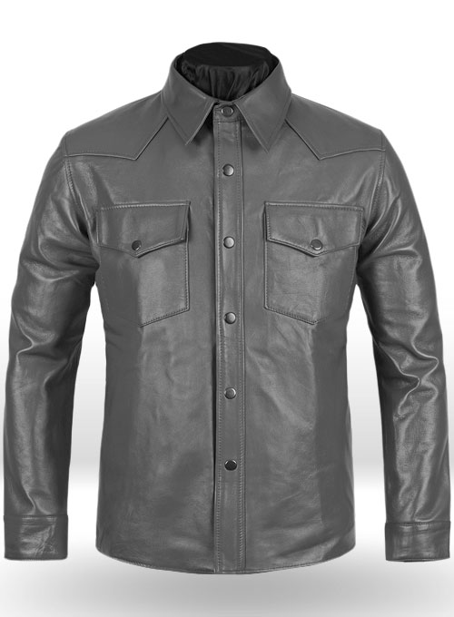 Gray Leather Shirt Jacket - #1S Gray Leather Shirt Jacket - #1S