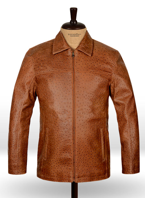 Tan Brown Ostrich Leather Hipster Jacket #2 Tan Brown Ostrich Leather Hipster Jacket #2